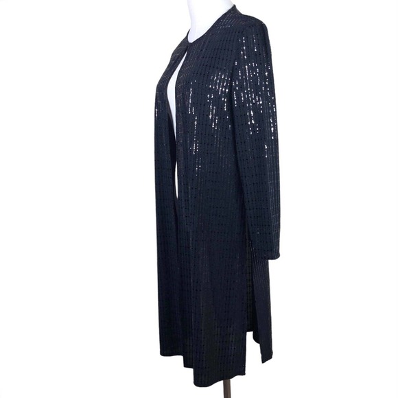 Anne Klein Black Sequin Duster Size Medium Metallic  Sparkle Open Dressy Kimono - Picture 9 of 12